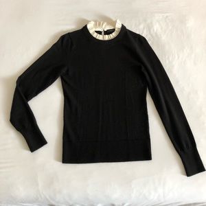 Ann Taylor Black Sweater with Ivory Ruffle Collar